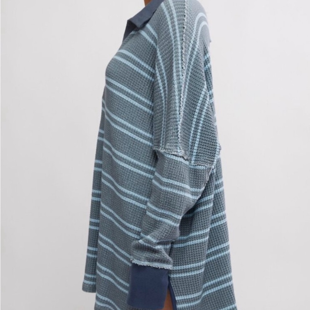 Free people Blue V-Neck Sweater with Stripes